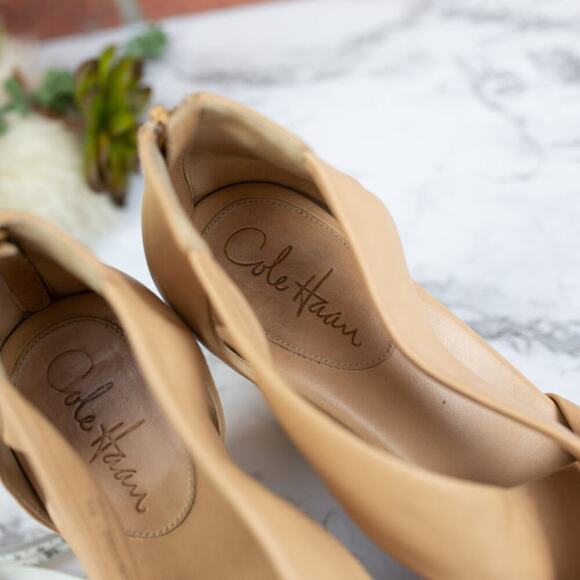 Cole Haan Tan/Beige Leather Espadrille Wedge Strappy Open Toe Heel Sandal 9 - Picture 4 of 6